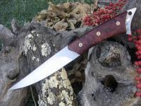 Rainbow Bird & Trout Knife - Red Burl Scales - Handrubbed Blade Overall Length 300 mm